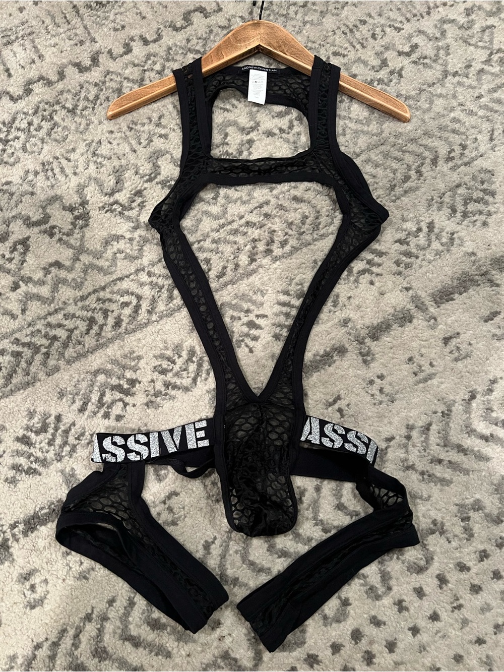 Black mesh Cutout Bodysuit strappy mens size small Andrew Christian